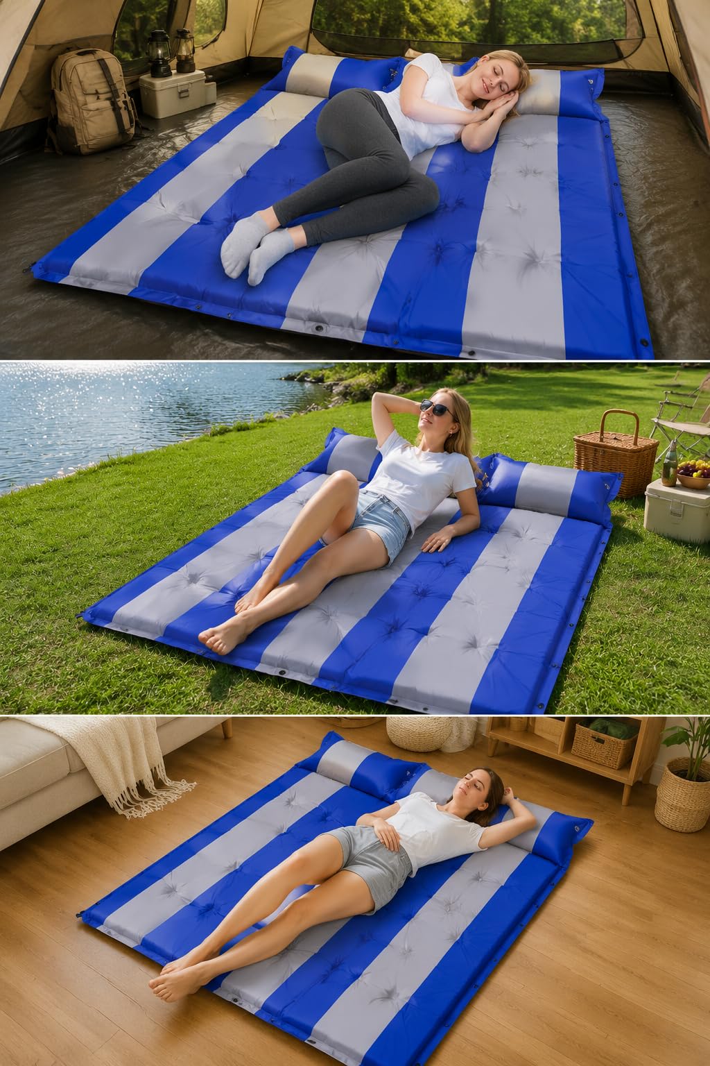 Matelas autogonflant Camping Familial pour 3-4 Personnes – Tapis Couchage spacieux pour l'extérieur
