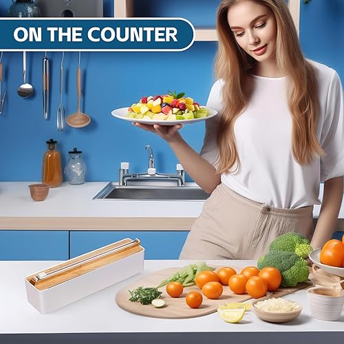 Miniatura 4 de Dispensador de plástico magnético recargable con cortador, papel enceradoestañopapel de aluminio y organizador de envoltura de plástico, rollo de