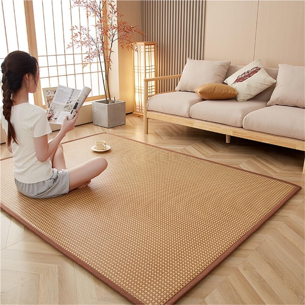 Japanese Traditional Tatami Mattress,Floor Mattress, Natural Rattan Floor Tatami Futon Mattres,Meditation Mats for Floor,Breathable Summer Futonfor Sleeping, Sitting, Yoga, Relaxing(Khaki,180x200cm)