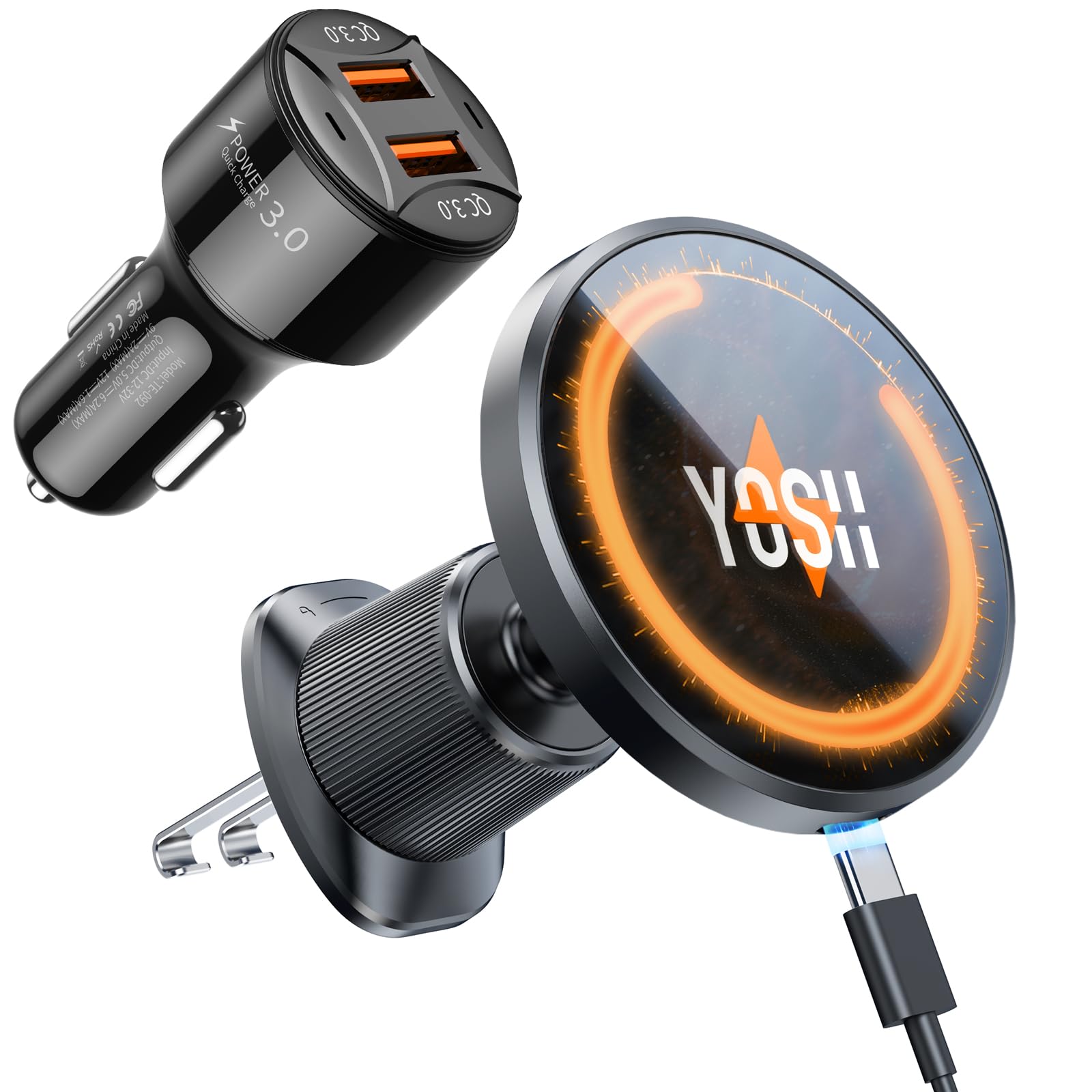 YOSH für Magsafe Autohalterung mit Ladefunktion 15W, [verlängerter Metall-Doppelhaken & N56 Magnete], Handyhalterung Auto für Magsafe Ladegerät Lüftung für iPhone 17-12 mit 36W ladegerät