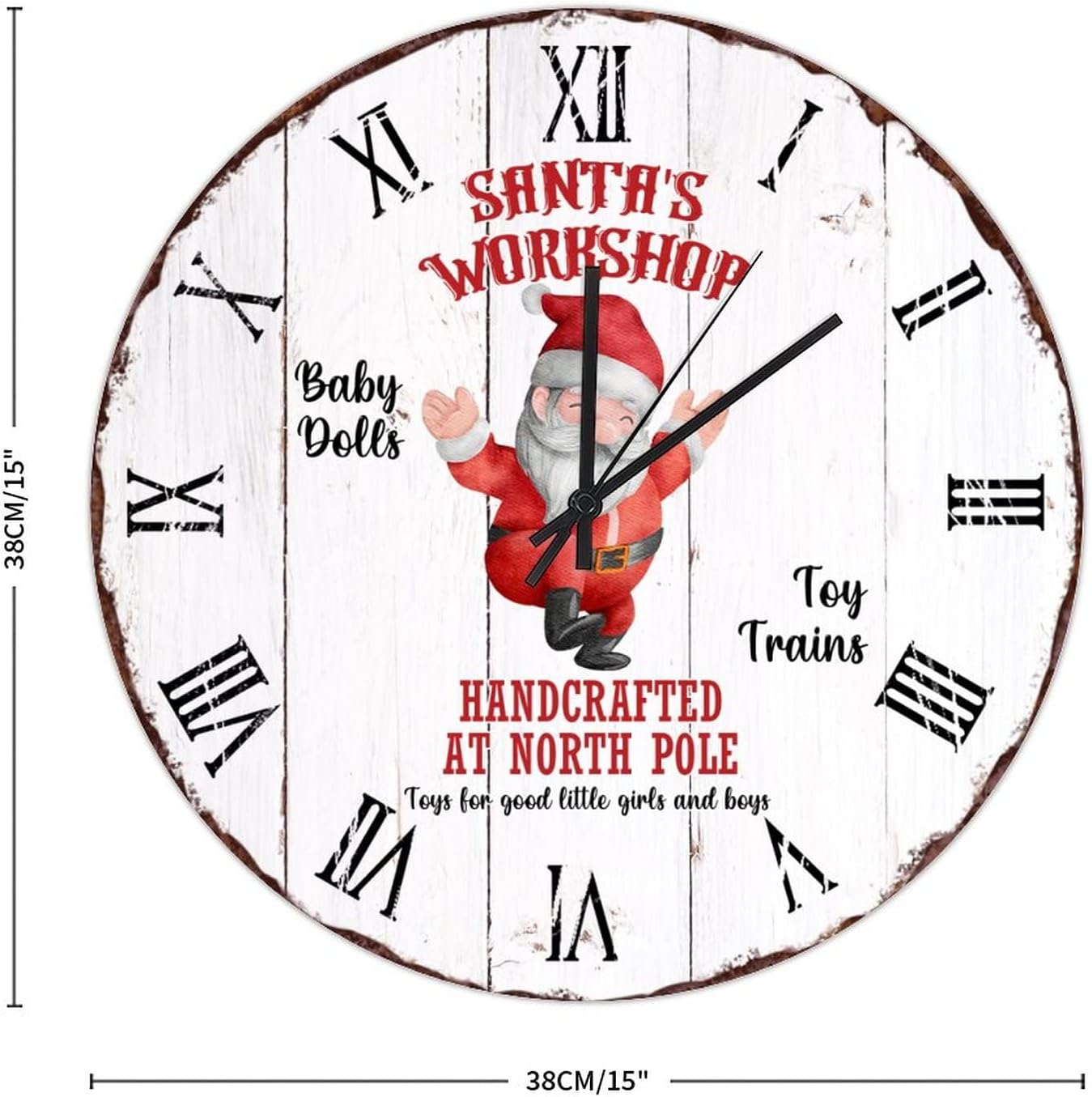 Christmas Santa Hanging Clock 15in at North Pole Wood Wall Clock Silent Non Ticking Postage Stamp Holiday Party Gift Popular Wall Decor for Home Home Dining Room Shop Balcony image 2