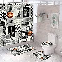 Vista 12 de 4PCS Halloween Shower Curtain Sets with Rugs, Bloody Handprint Shower Curtain, Waterproof Fabric White Shower Curtain, Gothic Spooky Scary Bloody