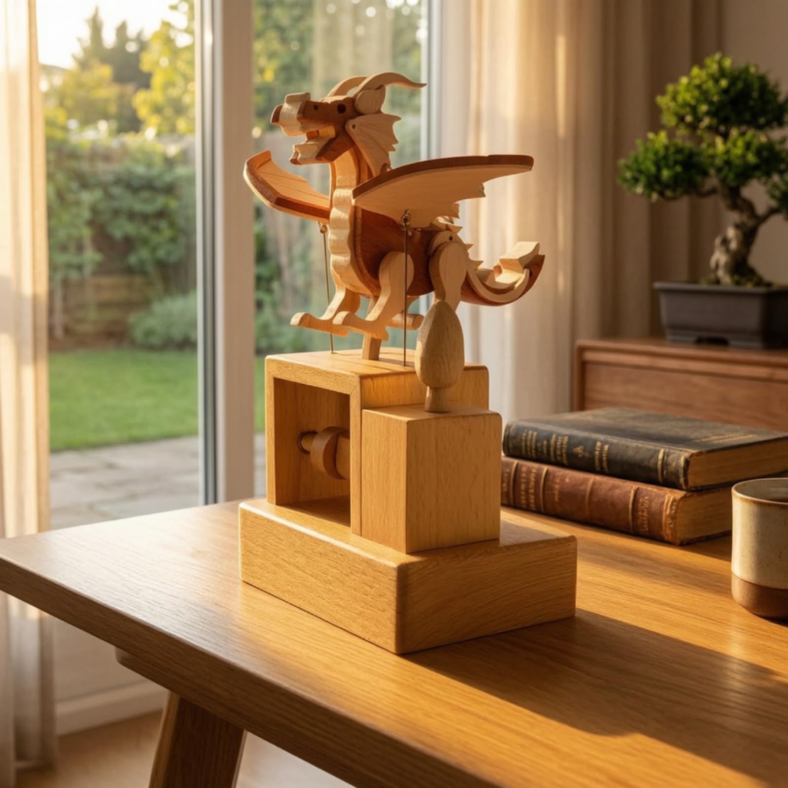 Qianly Carillon in Legno Artigianale Carillon Elettrico Decorativo Scatola Musicale per Libreria, Scrivania