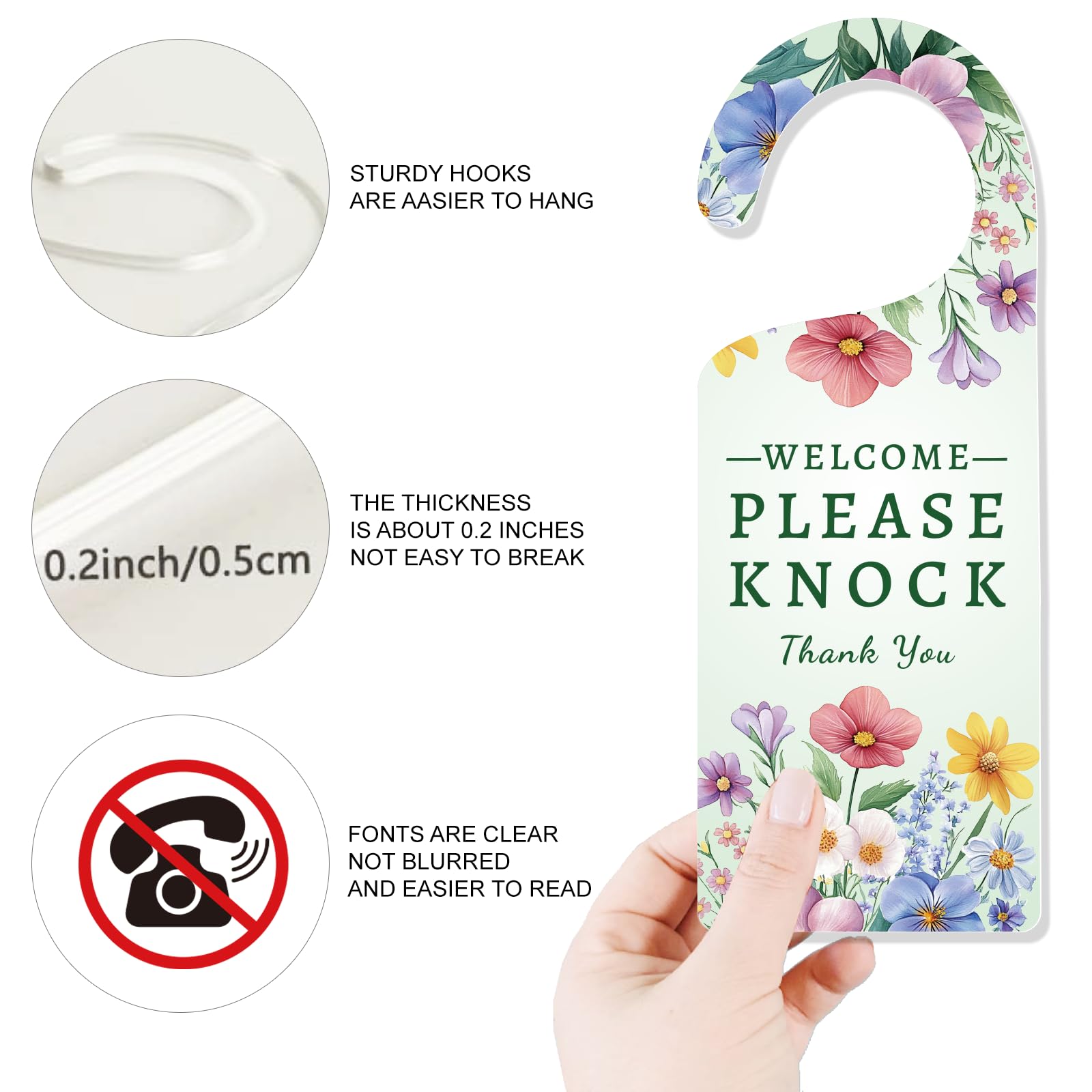 CHGCRAFT Do Not Disturb Sign Door Hanger Sign 2 Pack Flower Leaf Printed Please Do Not Disturb and Welcome Please Knock Door Hangings Sign Acrylic Engraved Door Sign for work Office Conference Room - Image 3