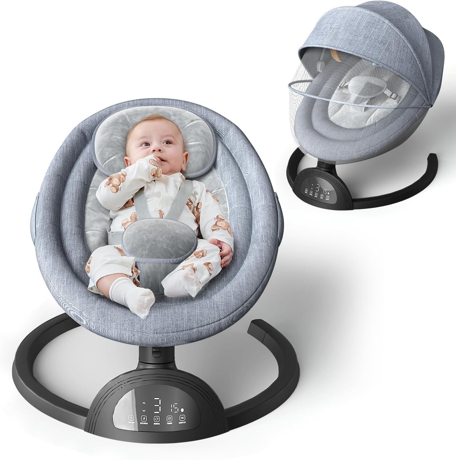 Baby Swings for Infants, Portable Baby Swing for Indoor and Outdoor, Bluetooth Baby Swing with Music Speaker, 5 Point Harness Belt, 5 Speeds and Timing