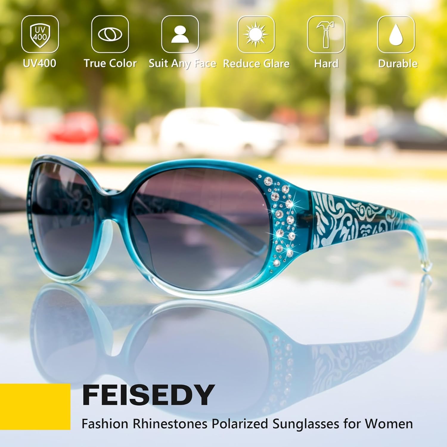 FEISEDY Women's Polarized Sunglasses Wrap Around Rhinestone Design Fashion Sunnies UV400 Protection B1091 - Image 6