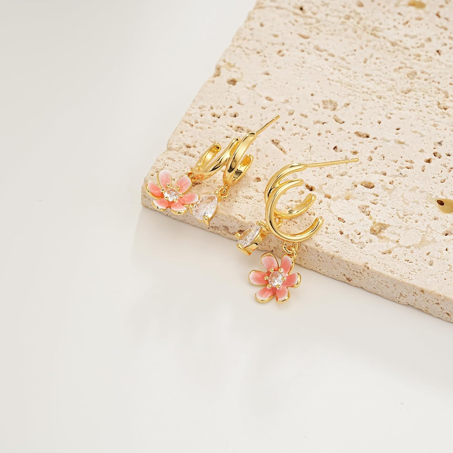 SIXFOX Enamel Flower Earrings For Women Trendy Gold Hoop Earrings 925 Sterling Silver Post Floral Drop Dangle Earring Hypoallergenic Jewelry Gifts For Her - Image 2