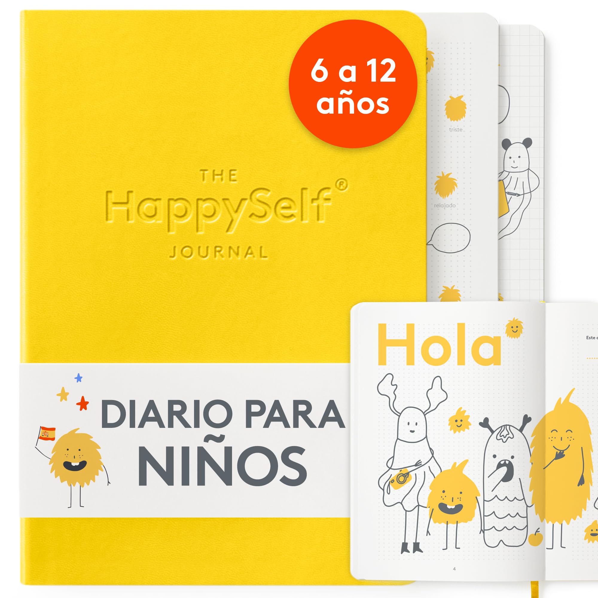 HappySelf Junior Journal | Edición española | HappySelf Amarillo | Perfecto para niños de 6 a 12