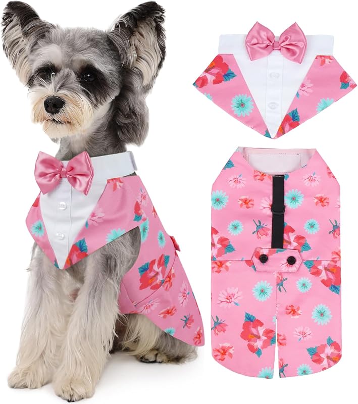 Fantasia de Smoking para Cães Kuoser com Bandana e Anel D, Tamanho M