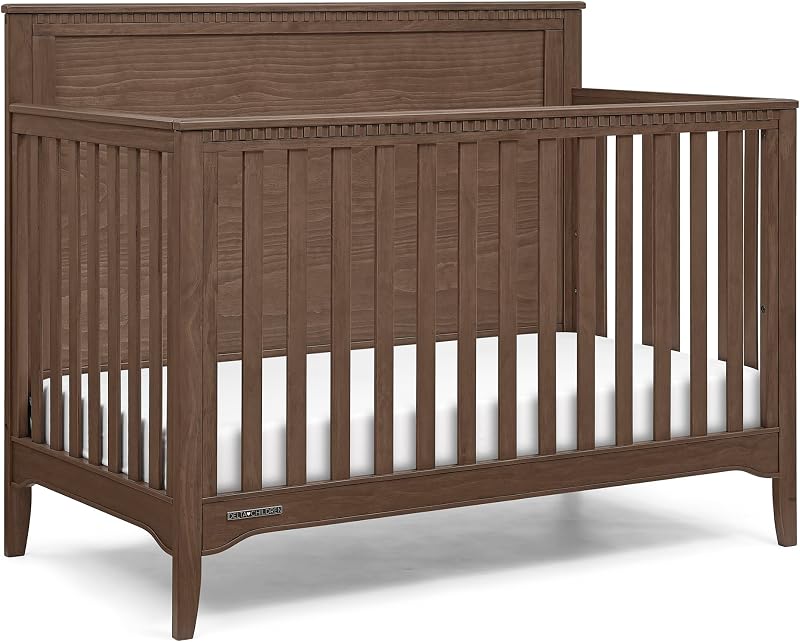 Kendall 6-in1 Convertible Crib - Converts from Baby Crib to Toddler Bed, Daybed, Sofa Bed and Full-Size Bed with and Without Footboard, Fits Full-Size Crib Mattress, Teak Brown
