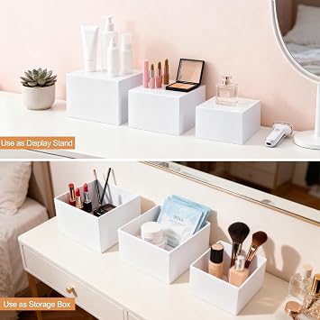 6 Pcs Buffet Risers, Acrylic Food Risers for Buffet Table, 6 Sizes (3x4x5x6x7x8 Inch) Display Stand Shelf for Party Catering Dessert Collectibles - Stackable Cube Boxes Display with Hollow Bottoms