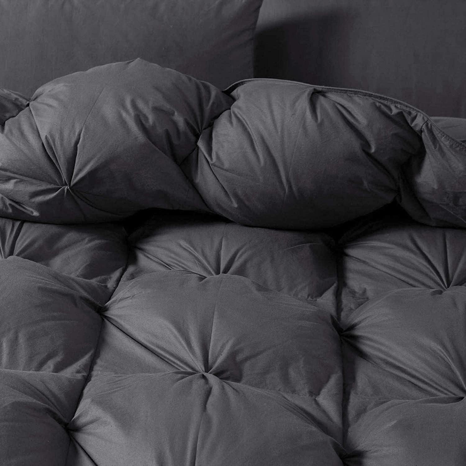 Luxurious Heavyweight Goose Down Feather Fiber Comforter Duvet Insert, Exquisite Gray Pinch Pleat Design, Super King 120 x 120, Premium Baffle Box 100% Egyptian Cotton, 85 oz Fill Weight