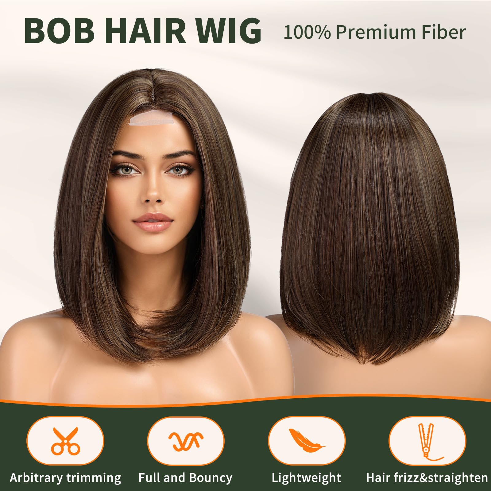 Women\'s Brown Highligh Heat Resistant Middle Length Natural Layered Straght Wig Amazon.com : NOVFLKW Highlight Long Straight Layered Wig  main image 3