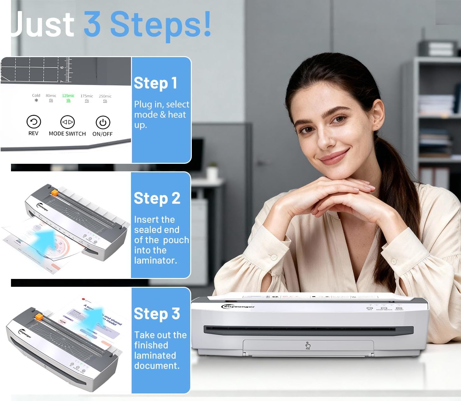 3-10 Mil Laminator Machine, 4-Roller Commercial Laminator Machine with 50 Laminating Sheets, 13 Inch Laminating Machine 11X17 with 1000mm/min Speed & REV Jam-Free for Office School Home