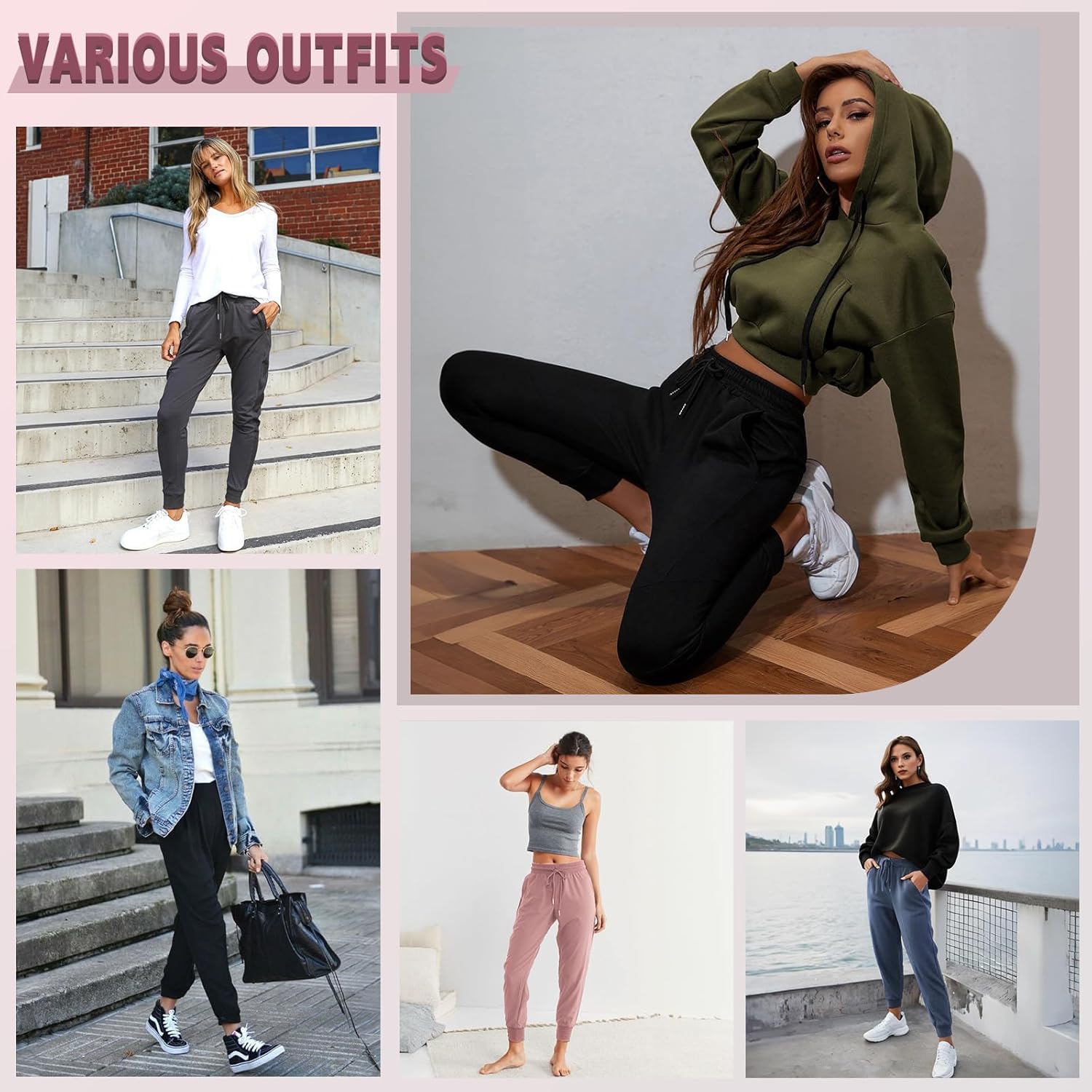 DHSO 3 Pack Sweatpants for Women-Womens Joggers with Pockets Athletic Leggings for Workout Yoga Running Pants Trousers - Image 2