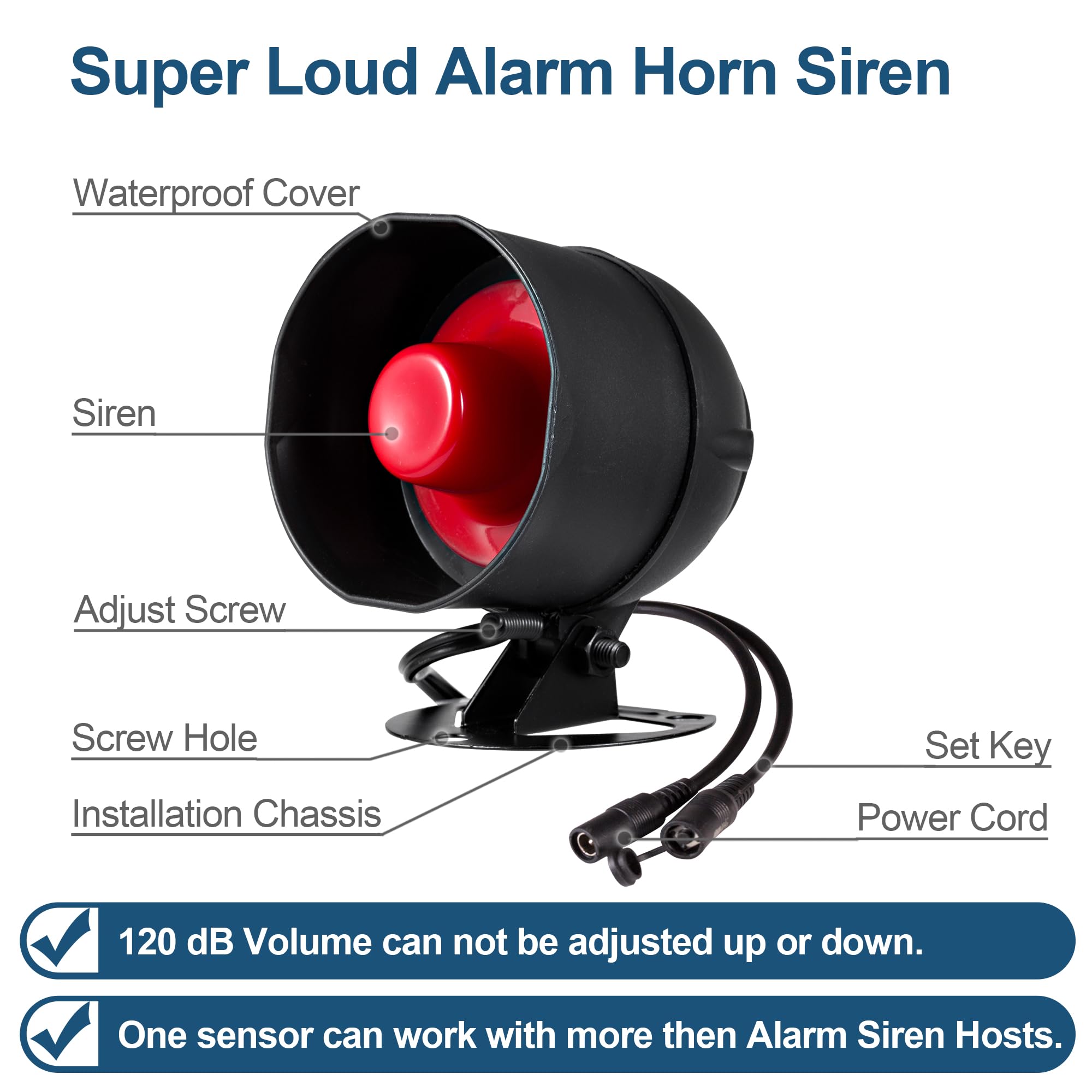 TOWODE Standalone Home Office & Shop Security Alarm System Kit, Wireless Loud Indoor/Outdoor Weatherproof Strobe Siren Horn with 2 Remote Control and 3infrared Motion Sensor Alarm - 2