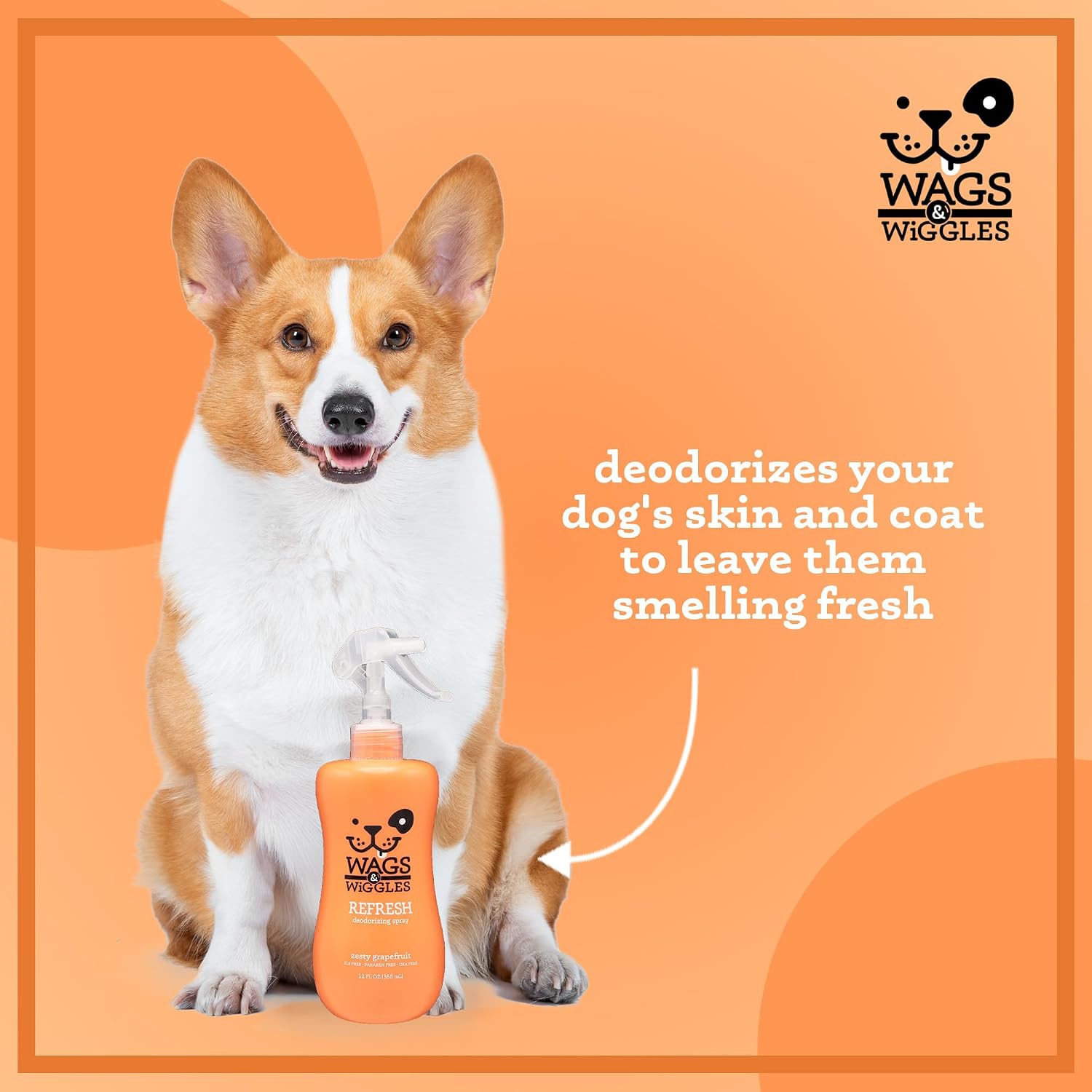 Wags & Wiggles Refresh Dog Deodorizing Spray in Zesty Grapefruit Scent - Long Lasting Dog Grooming Deodorizer Spray - Easy to Use to Combat Smelly Pet Odors, 12 Fl Oz image 4