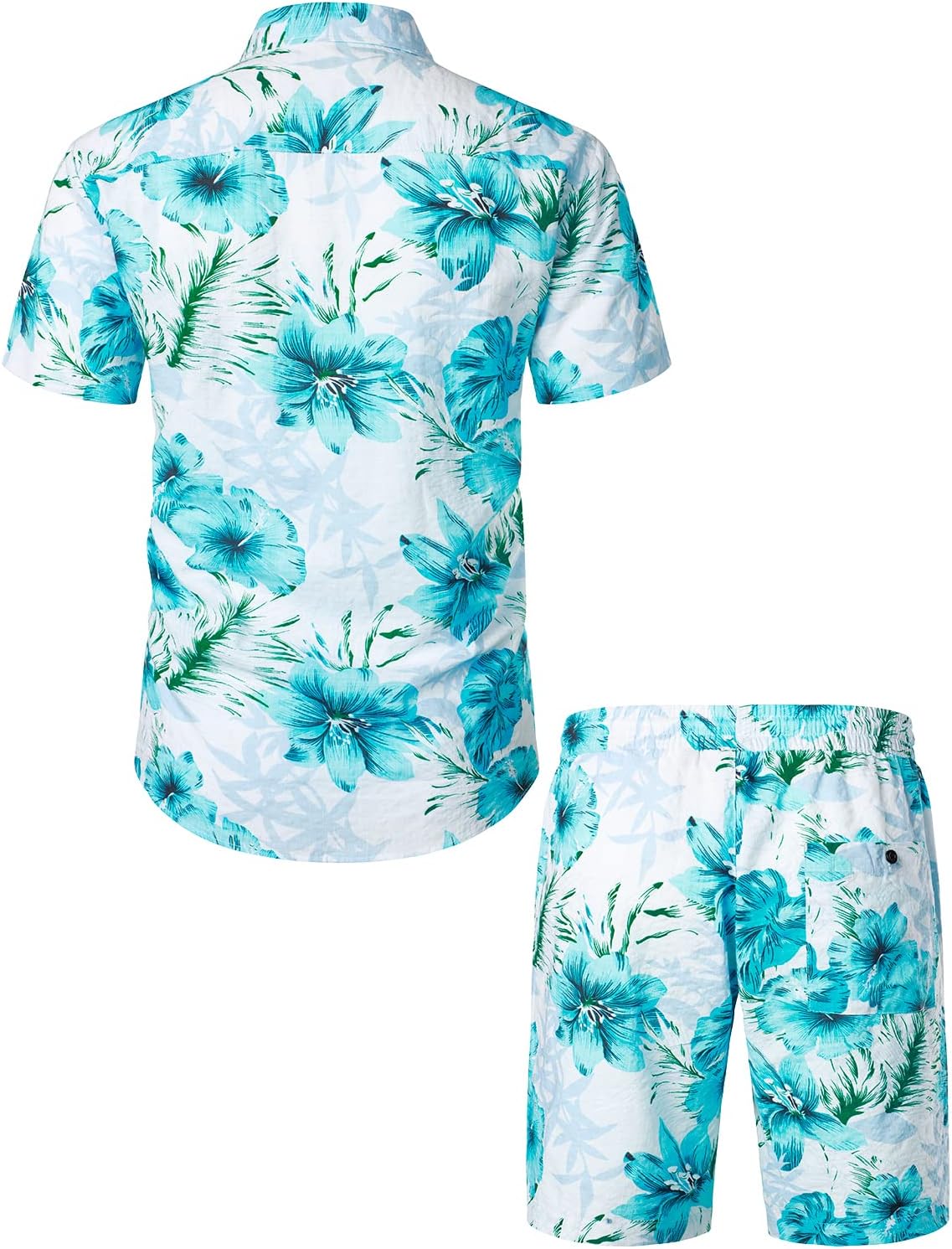 JOGAL Men's Flower Casual Button Down Short Sleeve Hawaiian Shirt Suits
