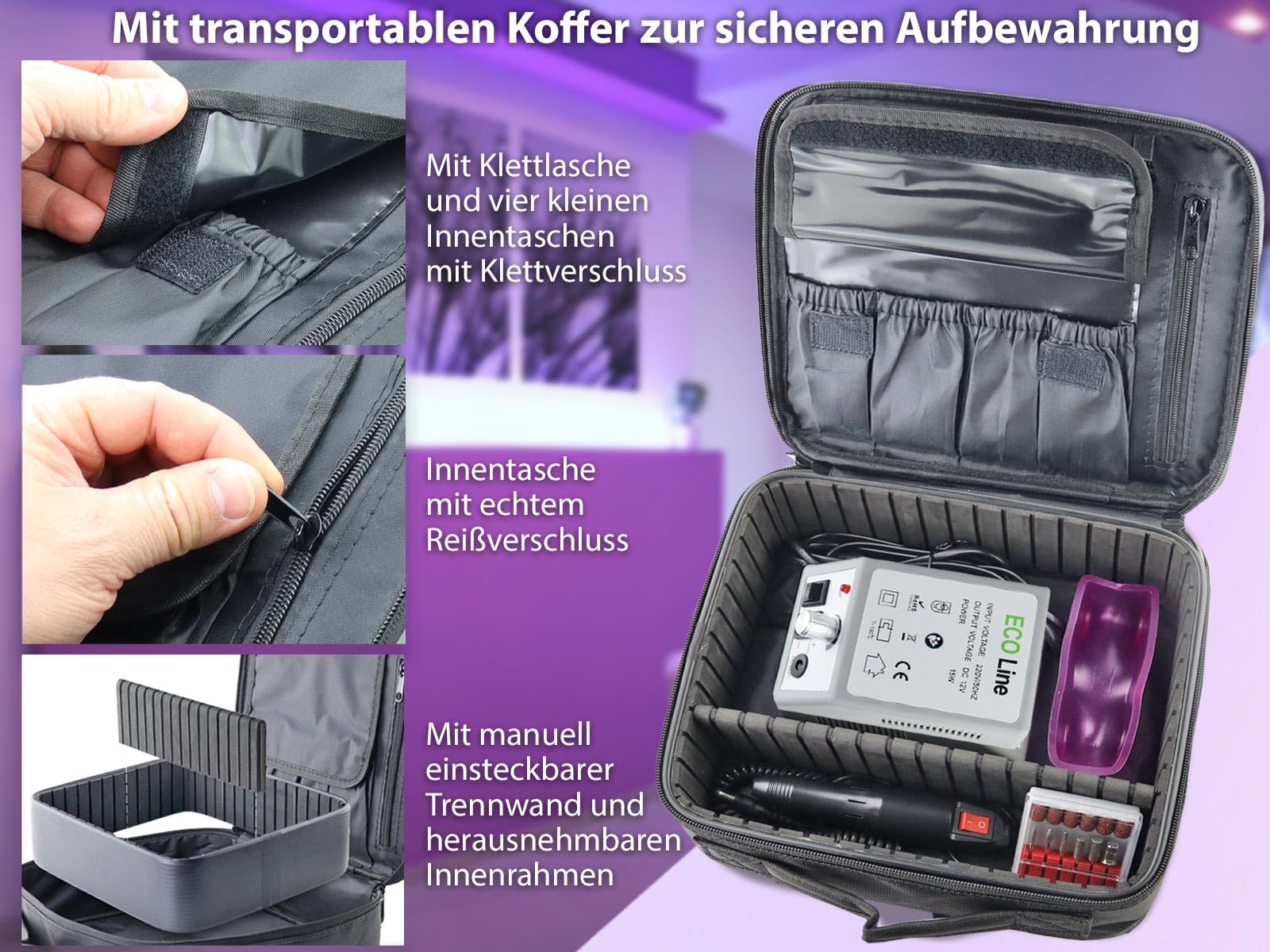 Elektrisches Fußpflegegerät mit Tasche Maniküre Pediküre Set mit Koffer | Fußpflege Hornhautentferner Nagelfräser Mobiles Maniküre Schleifgerät für die Pflege der Hände & Füße