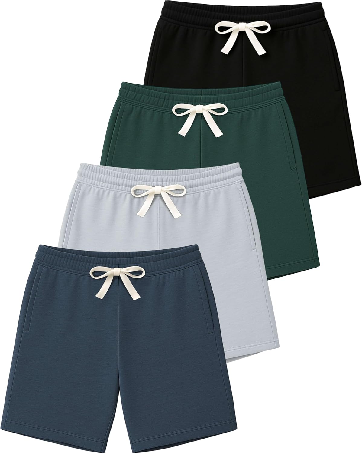 Real Essentials 4 Pack: Boys' Cotton French Terry Shorts with Pockets for Kids Teens Youth - Sleep Casual Lounge (4-18)