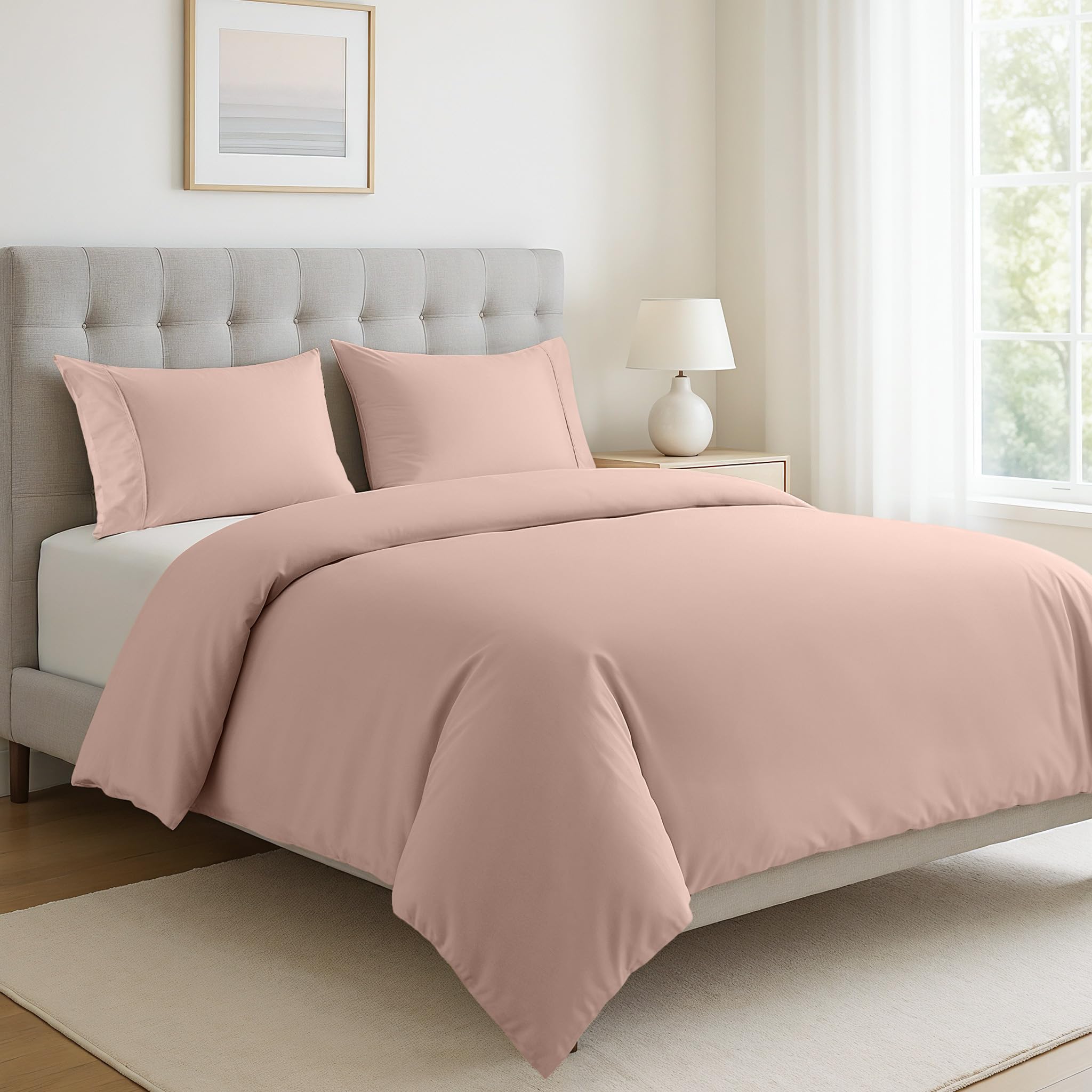 LANE LINEN 100% Organic Cotton Duvet Cover Set - King Size, 3-Piece Bedding Set, Soft Breathable Fabric, Includes 1 Duvet Cover 230 x 220 cm and 2 Pillow Shams - Comforter Not Included - Sepia Rose