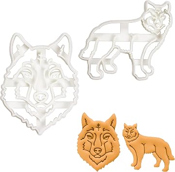 Set of 2 Wolf cookie cutters Designs Face and Body, 2 pieces - Bakerlogy