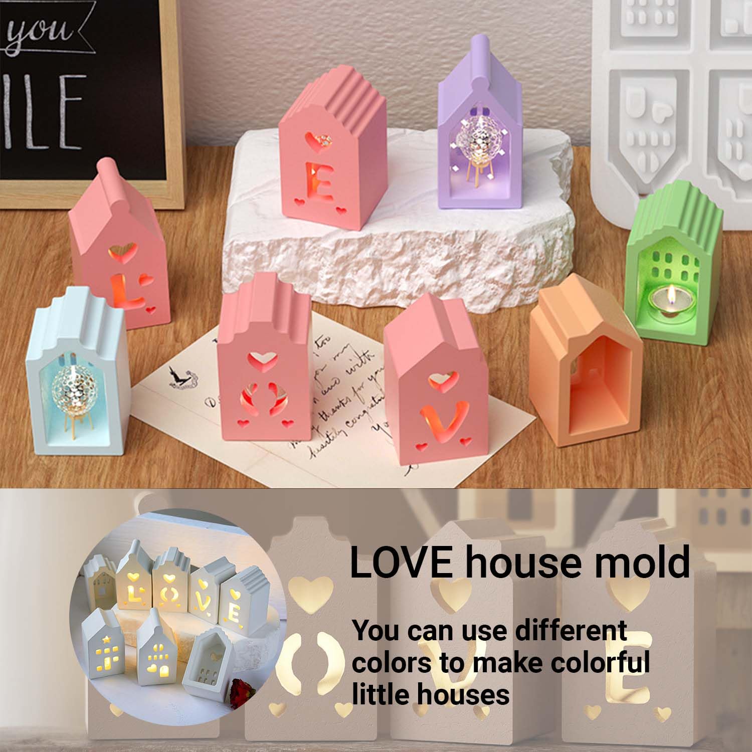 SVOCK 4pcs Stampi per Gesso Colata Case 3d Fai da Te, Stampi Silicone per Gesso Casette