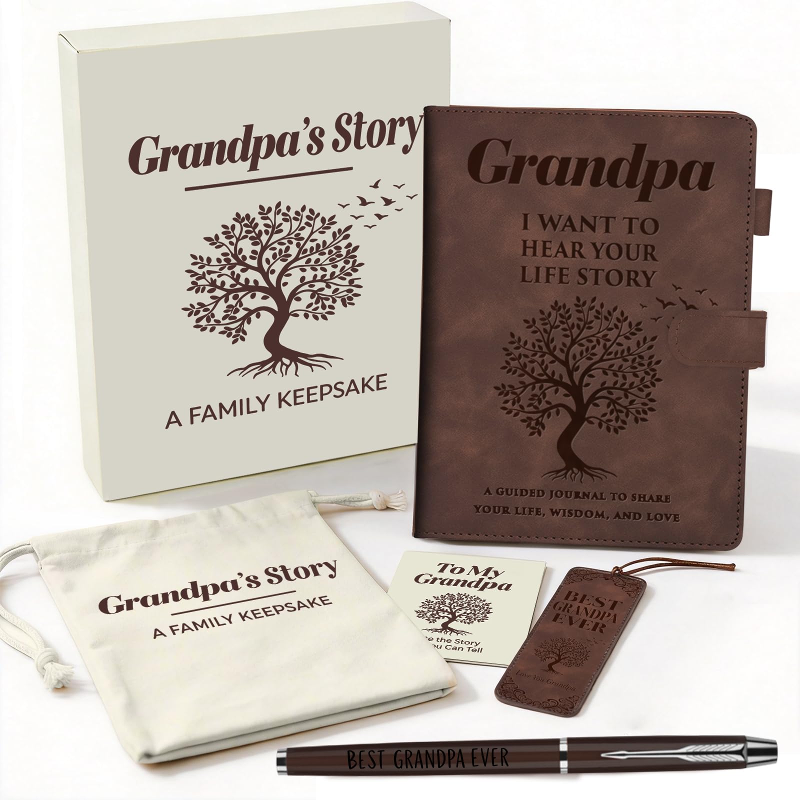 Grandpa I Want To Hear Your Story - Juego de regalo de diario de cuero para la familia, recuerdo de reliquia, regalos significativos para el abuelo de parte de los nietos, regalos