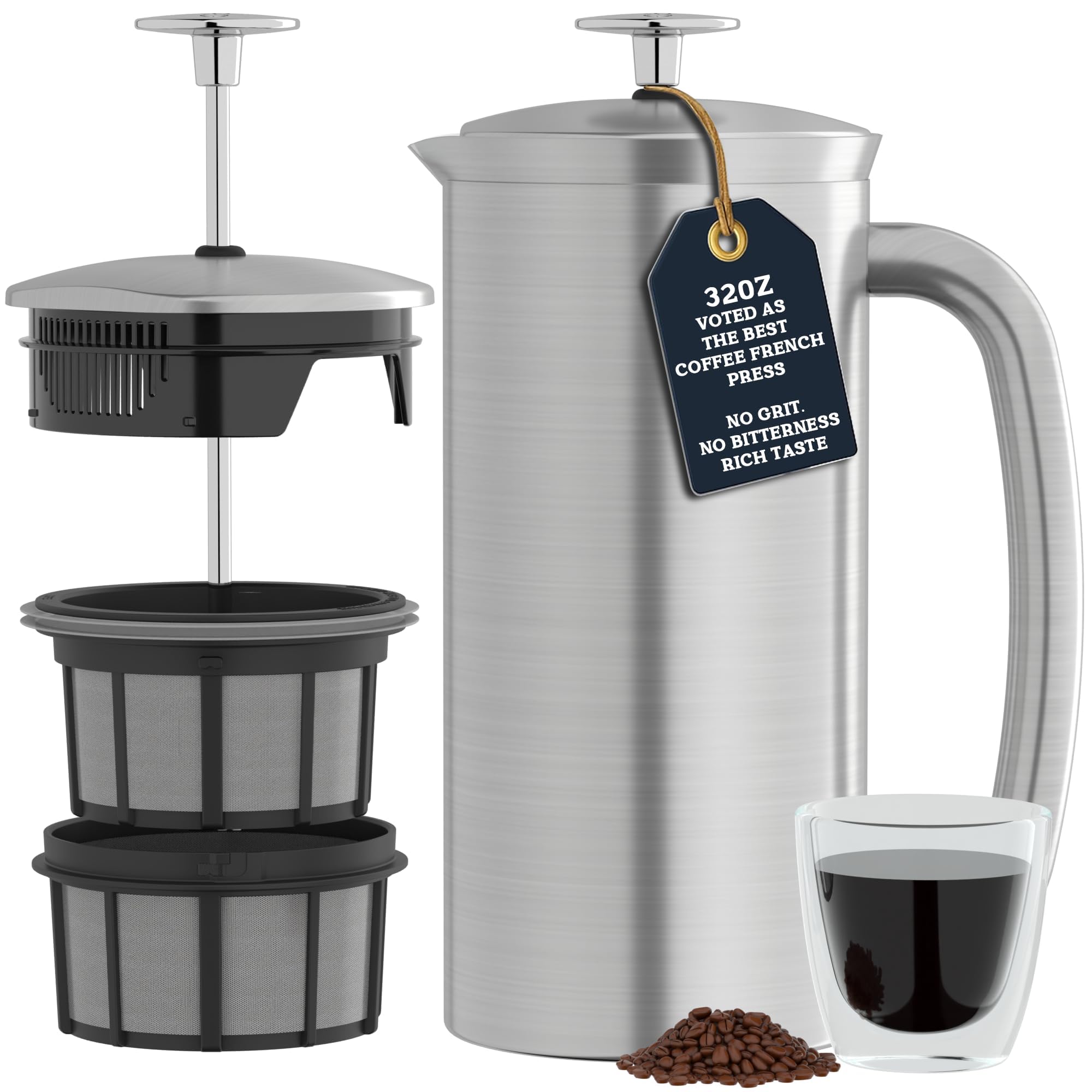 ESPRO, 1132C2, French AA8Press P7, dzbanek do kawy z funkcją termiczną, zaparzacz do kawy, 950 ml, szczotkowana stal nierdzewna
