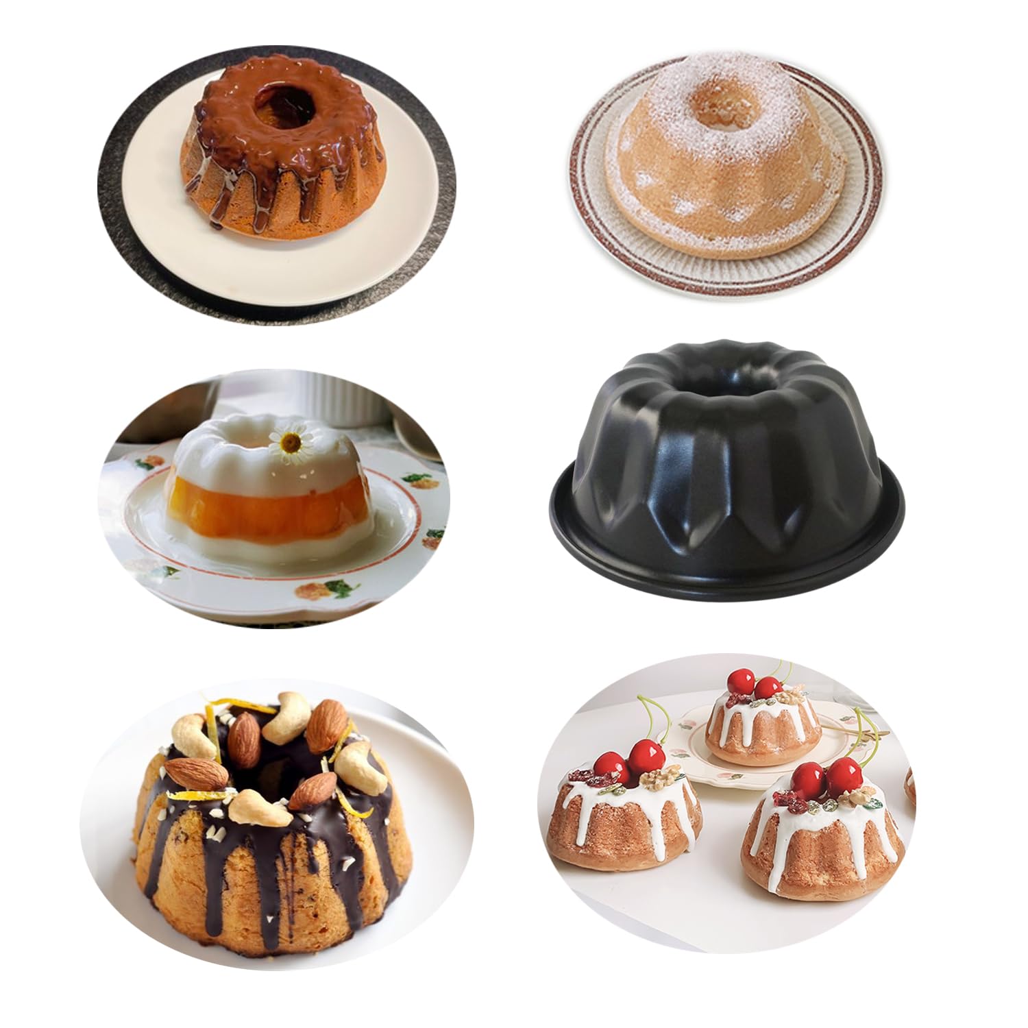 Mini Bundt - Molde para pasteles para hornear 4 pulgadas, molde antiadherente de metal estriado, molde de acero al carbono para magdalenas, magdalenas, brownie, kugelhopf, gelatina, negro, 4 3