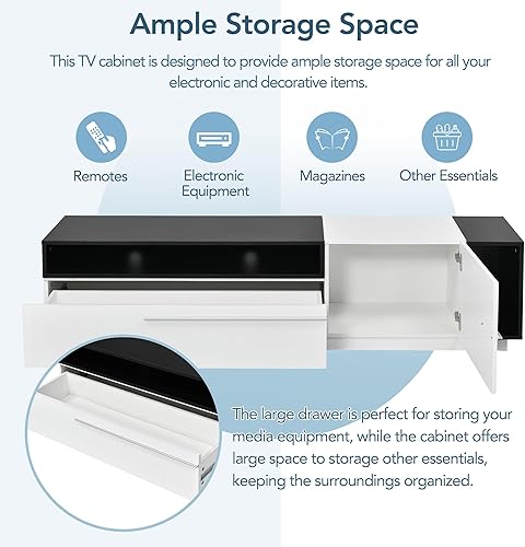 Miniatura 5 de LUMISOL Soporte de TV con asas plateadas para televisores de hasta 70 pulgadas, centro de entretenimiento con cajones y gabinete, mueble de TV con