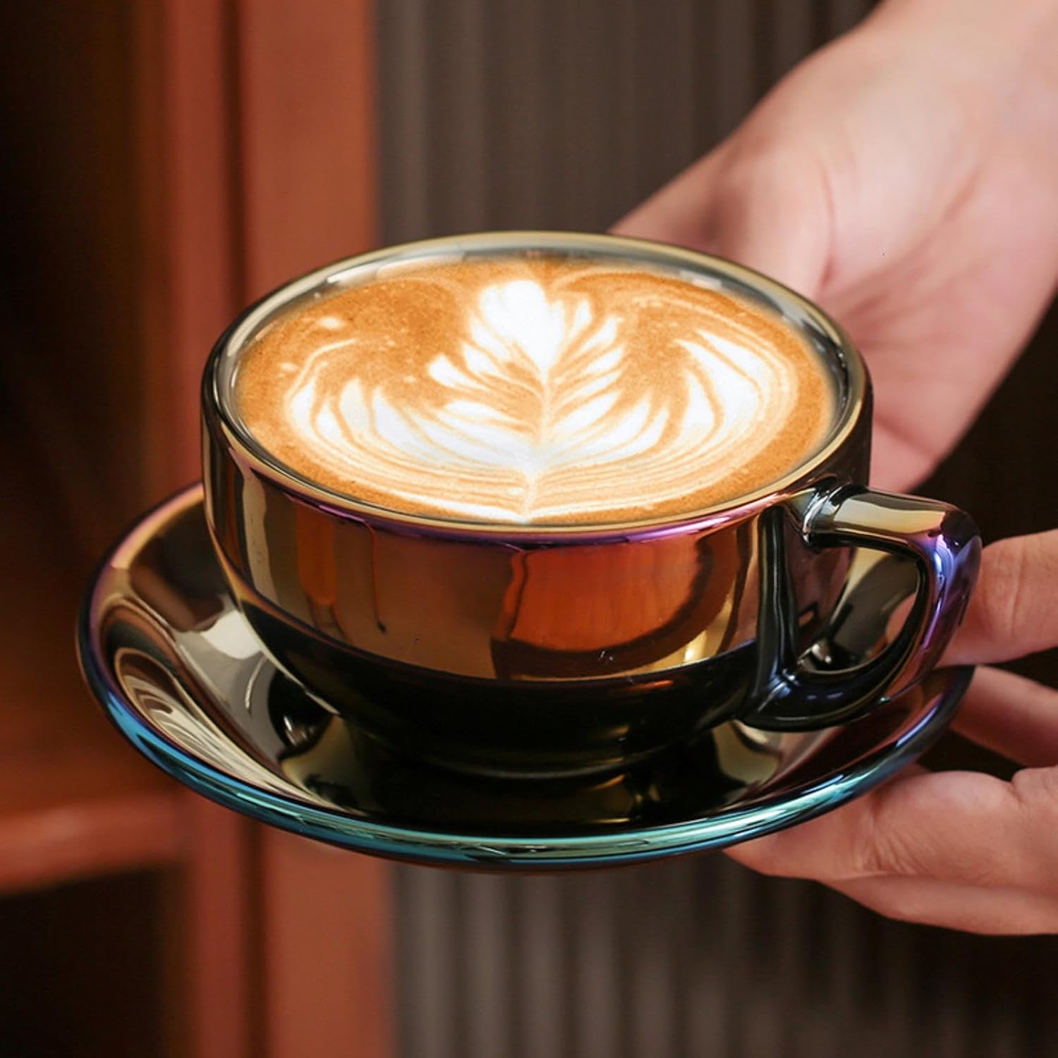 320ml/11oz Nordic Style Latte Coffee Cup Set, Retro Latte, Large Mouth Coffee Cup And Plate-Kiln turned powder
