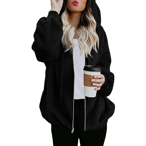 ReachMe Womens Oversized Sherpa Jacket Fuzzy Fleece Zip Up Hoodies with Pockets Warm Fall Outfits Winter Coats