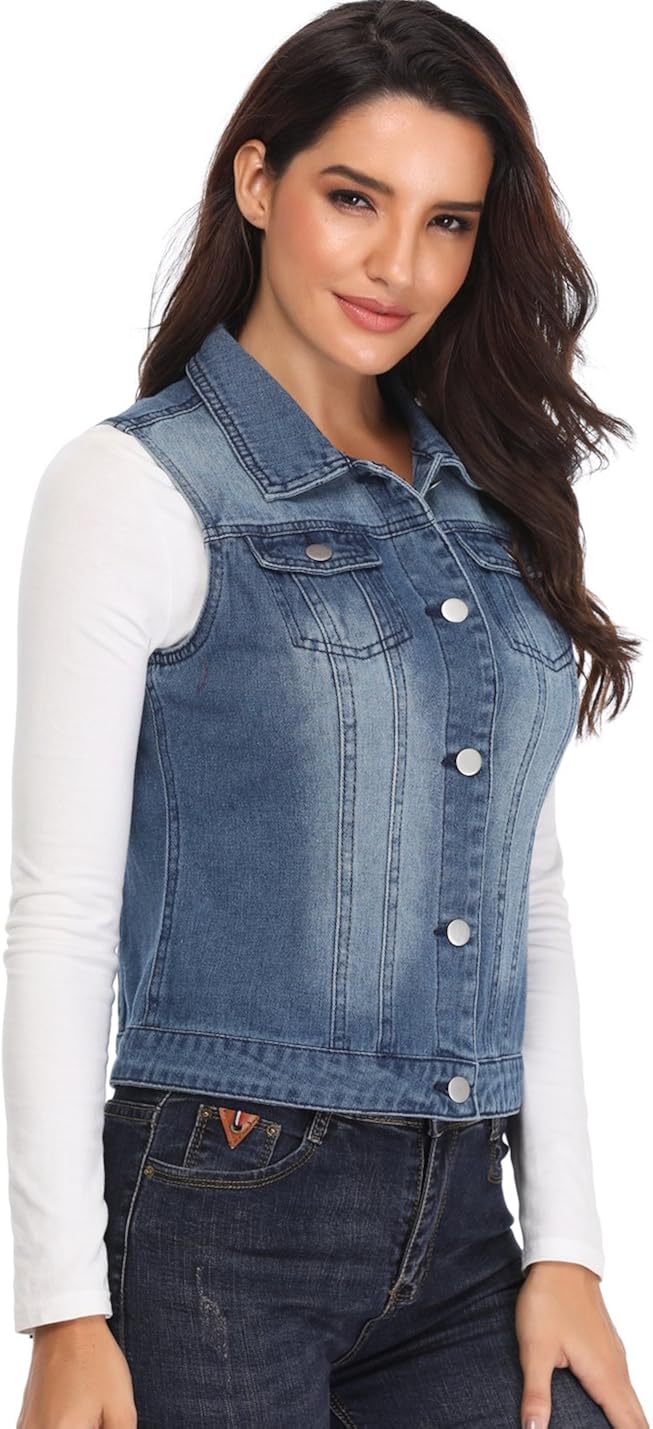 Cropped Sleeveless Jean Jacket 
