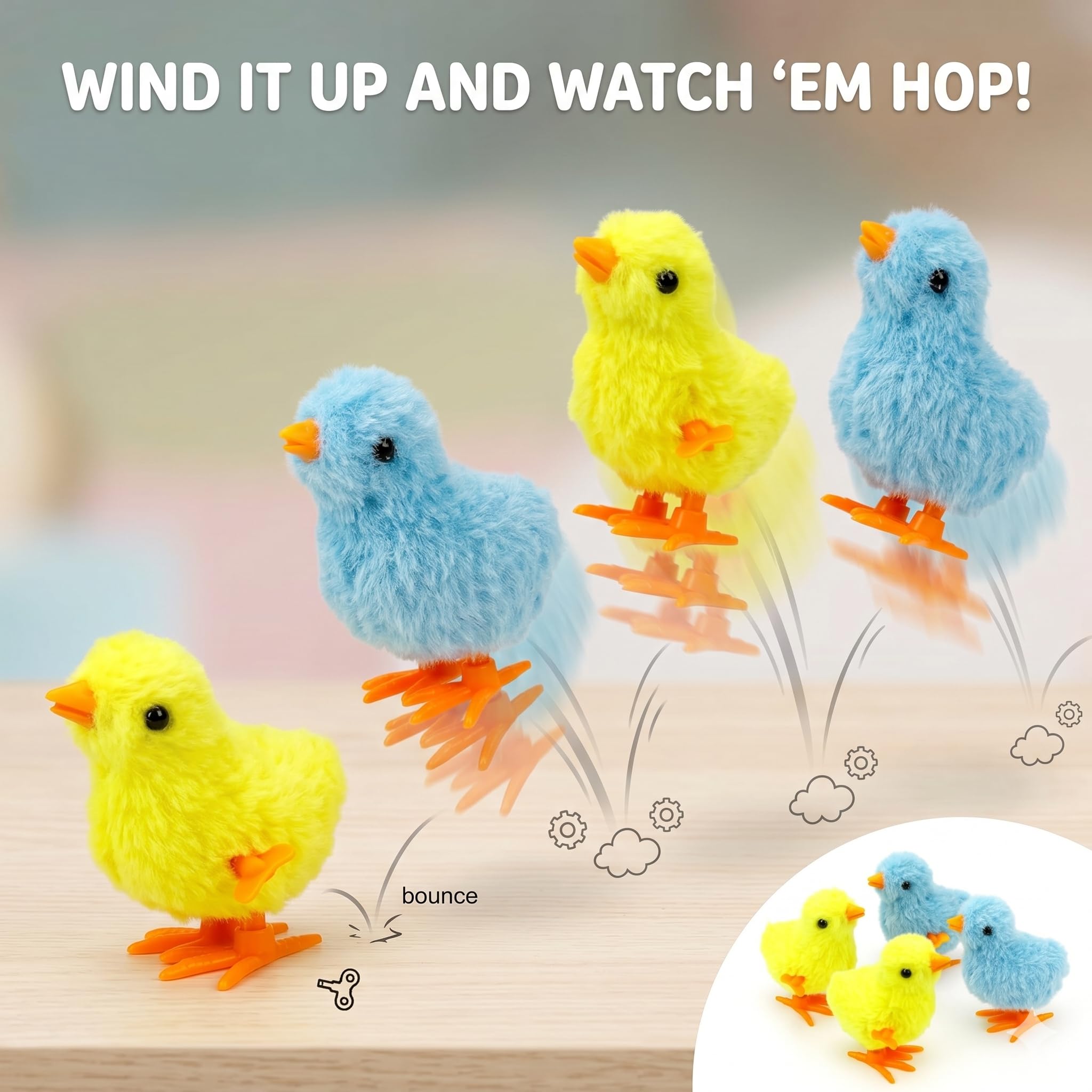 Buy Fiddlys Pack of 4 Jumping Chick Wind-Up Toys for Kids | Cute