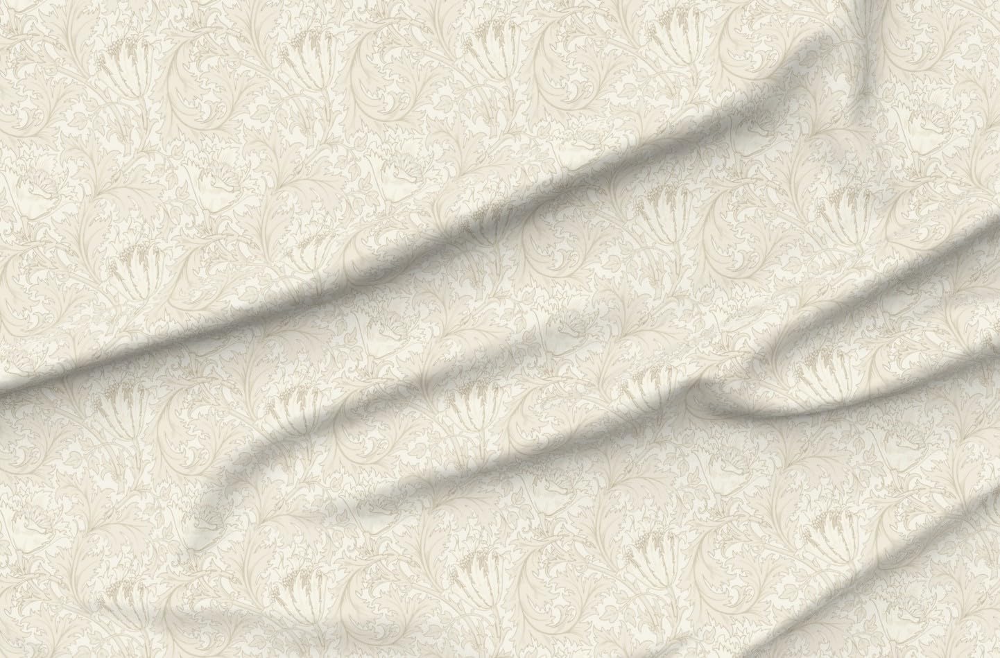 Spoonflower Fabric - Neutral Victorian William Morris Antique Vintage Historical Timeless Printed on Petal Cotton Fabric Fat Quarter - Sewing Quilting Apparel Crafts Decor