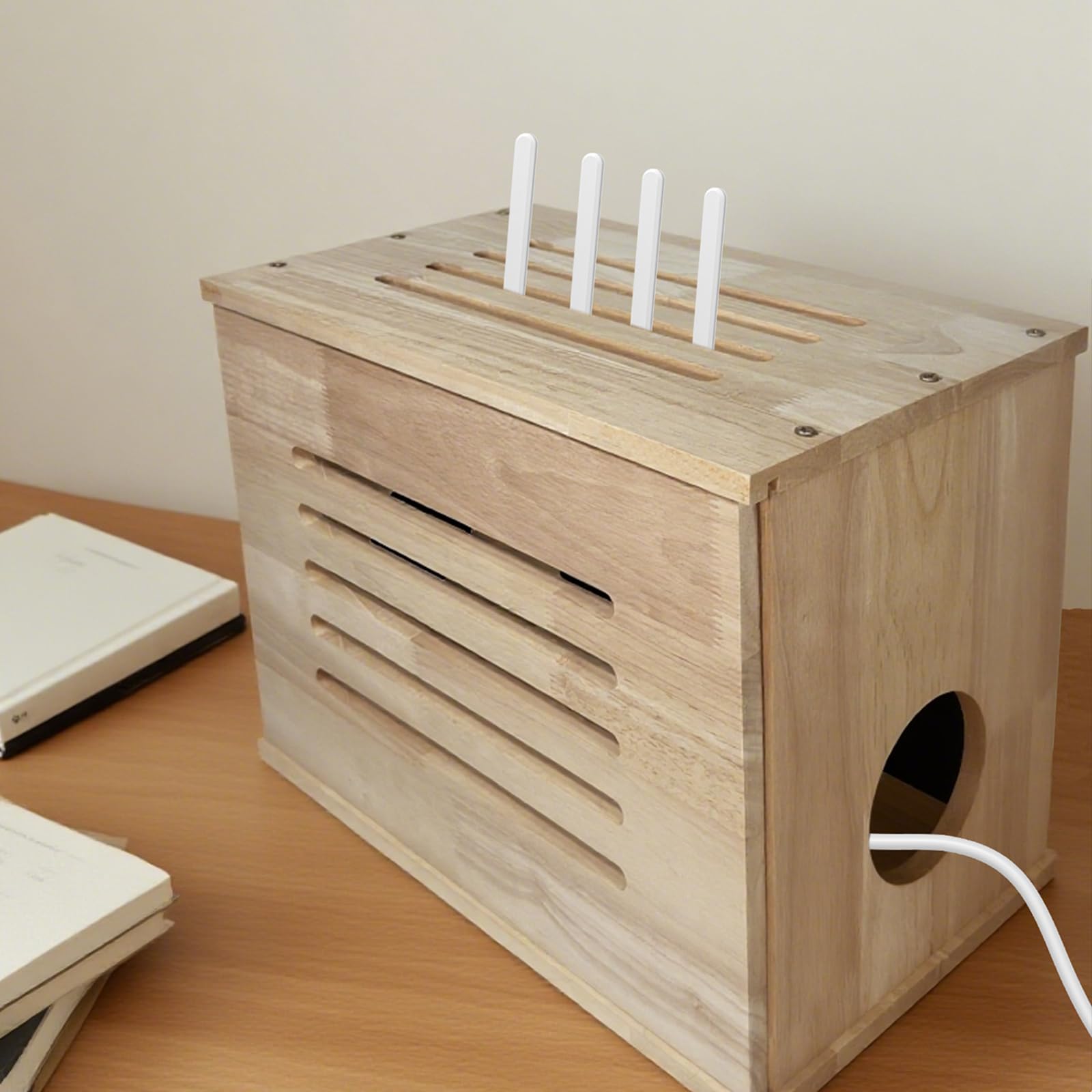Boîte de rangement pour routeur WiFi en bois 40cm cache cache box