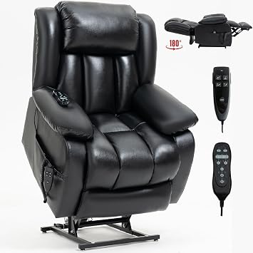 Trustyue Dual Motor Power Lift Chair,Lay Flat Recliner Chair,Electric Recliner with Massage and Heat for Elderly,Remote Control,Infinite Position,Standing Assistance Genuine Leather Black
