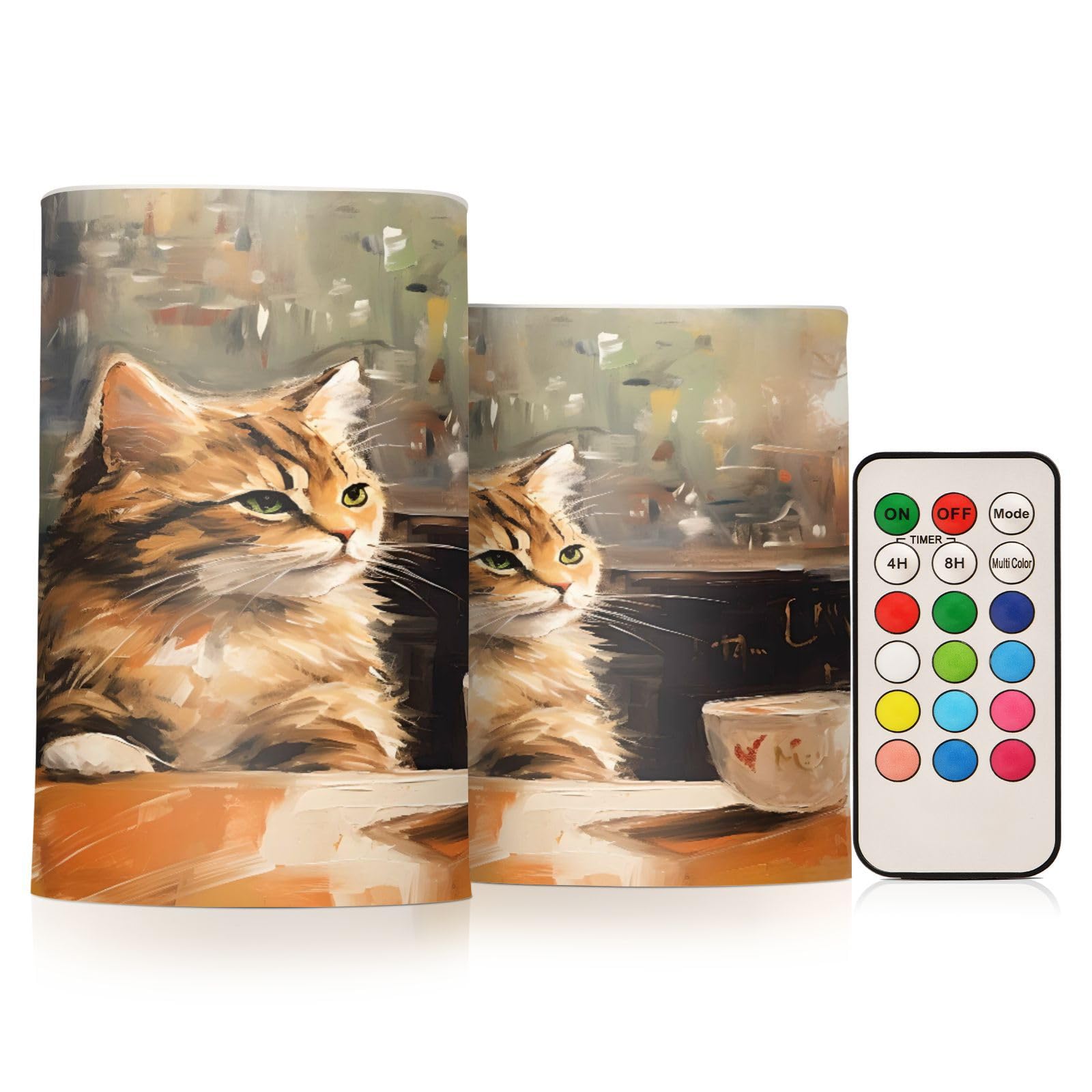 ALAZA Cat (54) Flickering Flameless Candles Battery Operated with Remote Timer,Tea Light Candles LED Pillar Votive Candles Set of 2 for Outdoor Indoor Decorations