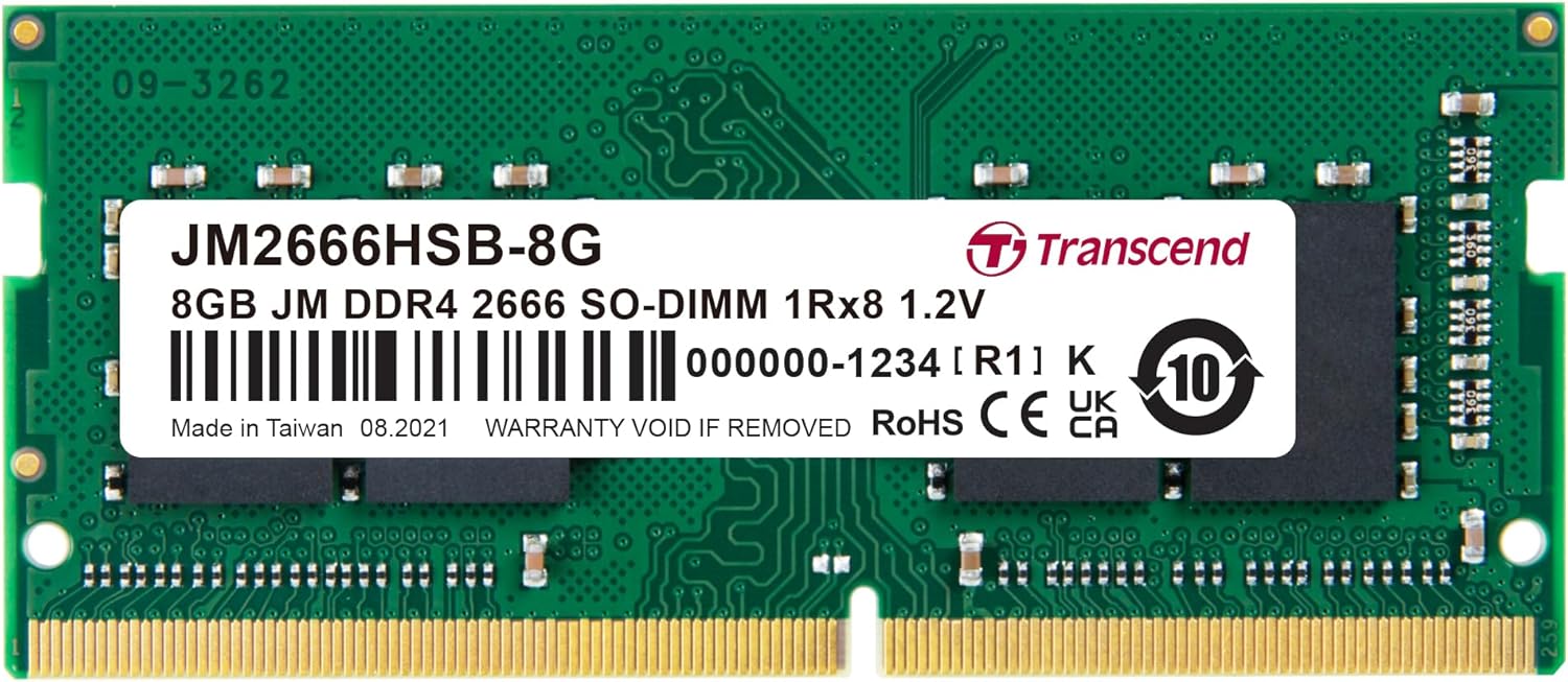 Transcend 16GB SO-DIMM DDR4 3200MHz Laptop RAM, Intel AMD Compatible, HP Lenovo Dell ASUS Acer Computer Memory, 2666/2933MHz Compatible, 2Rx8 1.2V, PC4-25600 CL22, Unbuffered 260-Pin – JM3200HSB-16G
