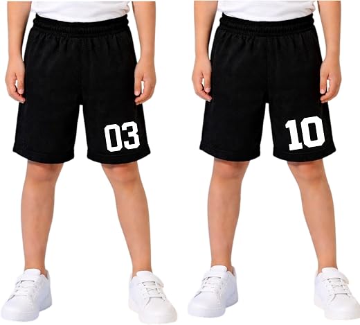 Boys Black-3 and Black-10 Cotton Blend Printed Shorts (Pack of 2)