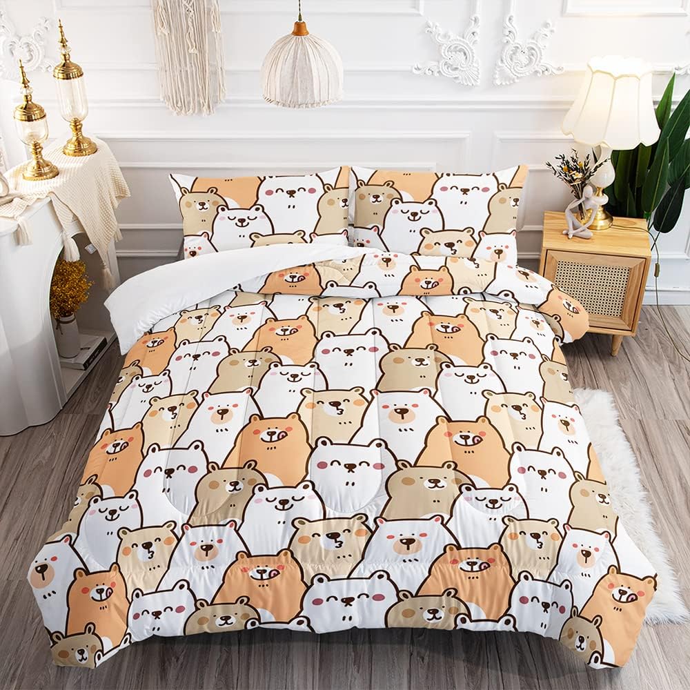 Kids Cute Giant Pandas Comforter, White Black Toddler Sweet Panda Bears Bedding Set for Girls Boys Teens, Panda Lovers Themed Quilt Set Bedroom Decor with 2 Pillow Cases (White Black, Queen)