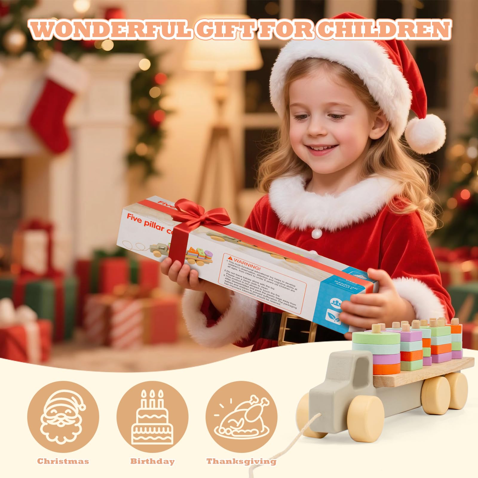 Montessori 1 an, Jeux Educatif Enfant Jouet d'Activité et de Développement 12 Mois et Plus, Jouets en Bois Jouet à Tirer Corde Jeux à Empiler pour Enfants en Bas Âge
