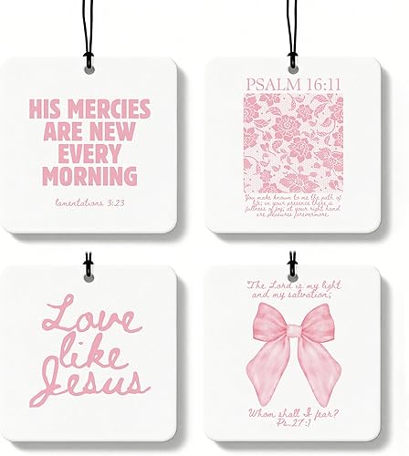 Miniatura 13 de Coquette - Ambientador cristiano para automóvil, 4 unidades, retro verde salvia, ambientador colgante religioso para autos, armario, cajón, libros,