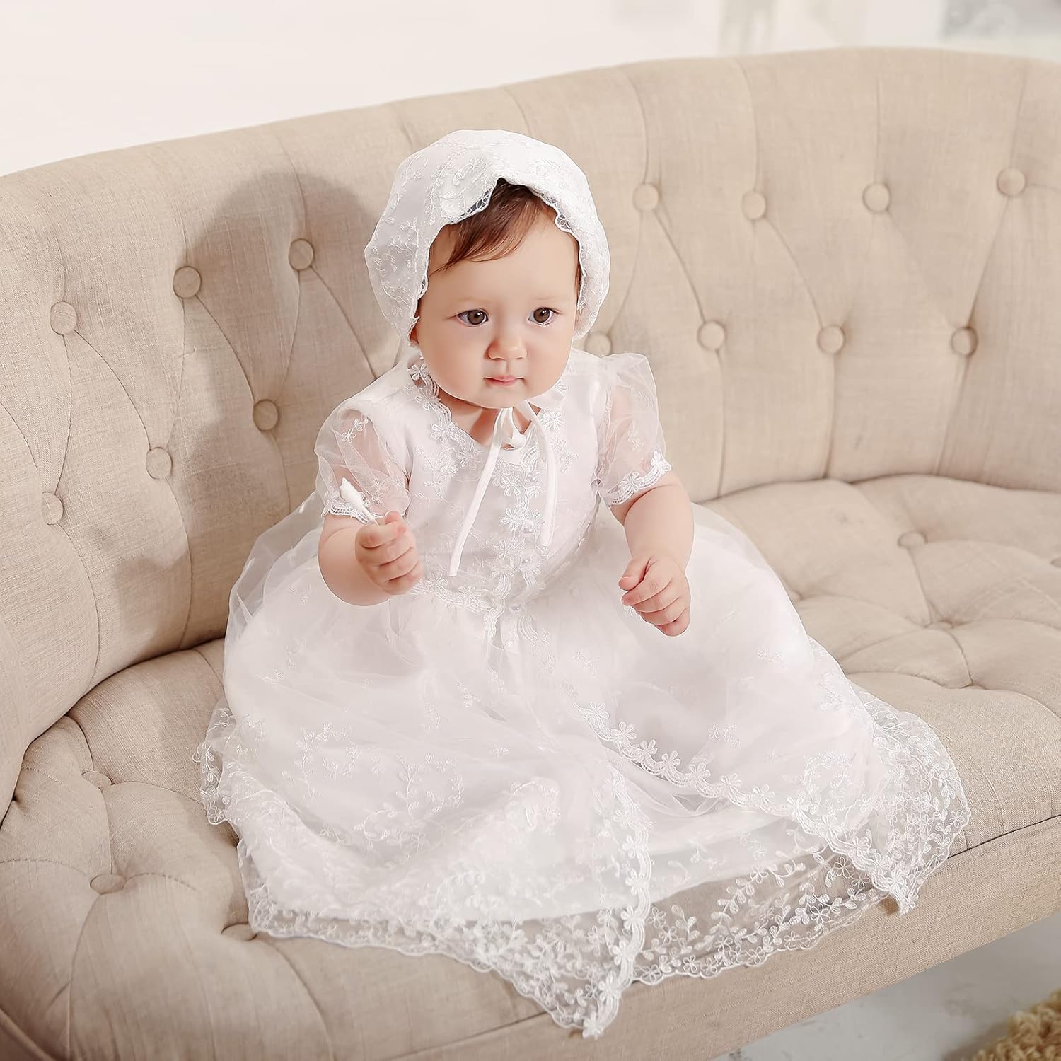 Baby Girl Baptism Dress 3PCS Infant Embroidered Christening Formal Gowns Outfit for Party Wedding - Image 3