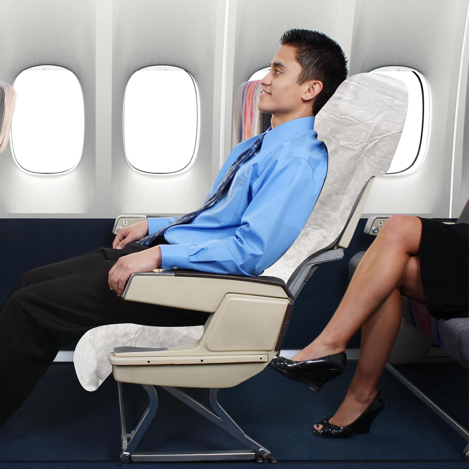 Klmnop 6 Pcs Disposable Airplane Seat Covers, Non-Woven Fabric Seat and Armrest Cover, Portable Disposable Protectors for Airplane, Car, Train, Movie Theatre(White)