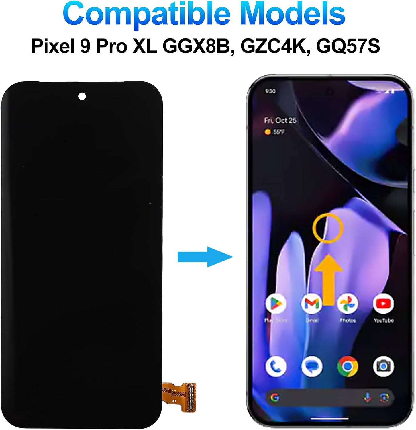 Duotipa OLED Screen for Google Pixel 9 Pro XL LCD Display Touchscreen Digitizer Assembly with Repair Tools Kit,Support Fingerprint