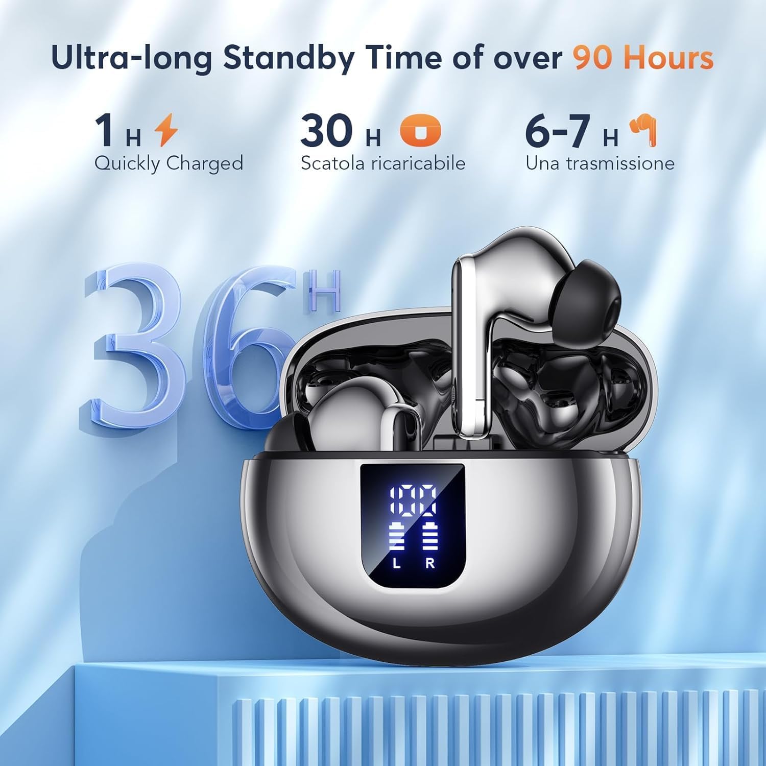 Wireless Earbuds ANC&ENC Bluetooth 5.4 Earphones in Ear Transparency Mode Ear Buds with Dual Noise Cancelling Mic, Deep Bass Stereo Sound, LED Display 36H Playtime Wireless Headphones IP7 Waterproof - Image 5