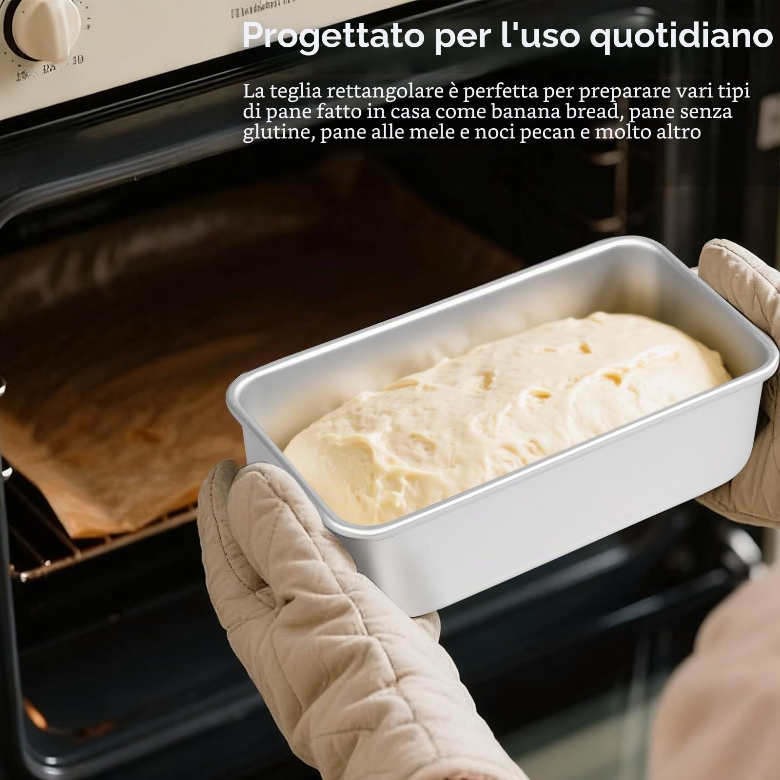 Set di 2 Teglia per pane Rettangolare in Alluminio Anodizzato, per Cuocere Pane, Torte e Toast, 20 x 10 x 6,5 cm, Argento
