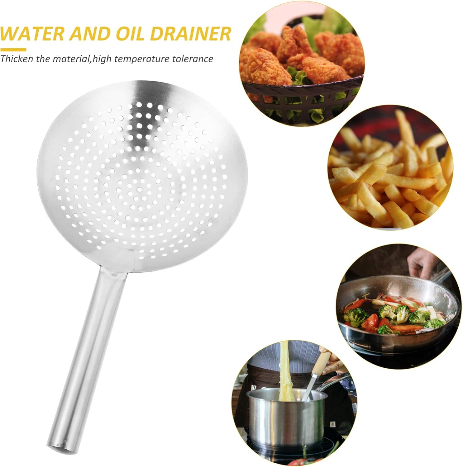 Yardwe Stainless Steel Skimmer Spoon 18 Inch Fine Mesh Oil Strainer Multi-Functional Kitchen Gadget for Frying Pasta Vegetables and More